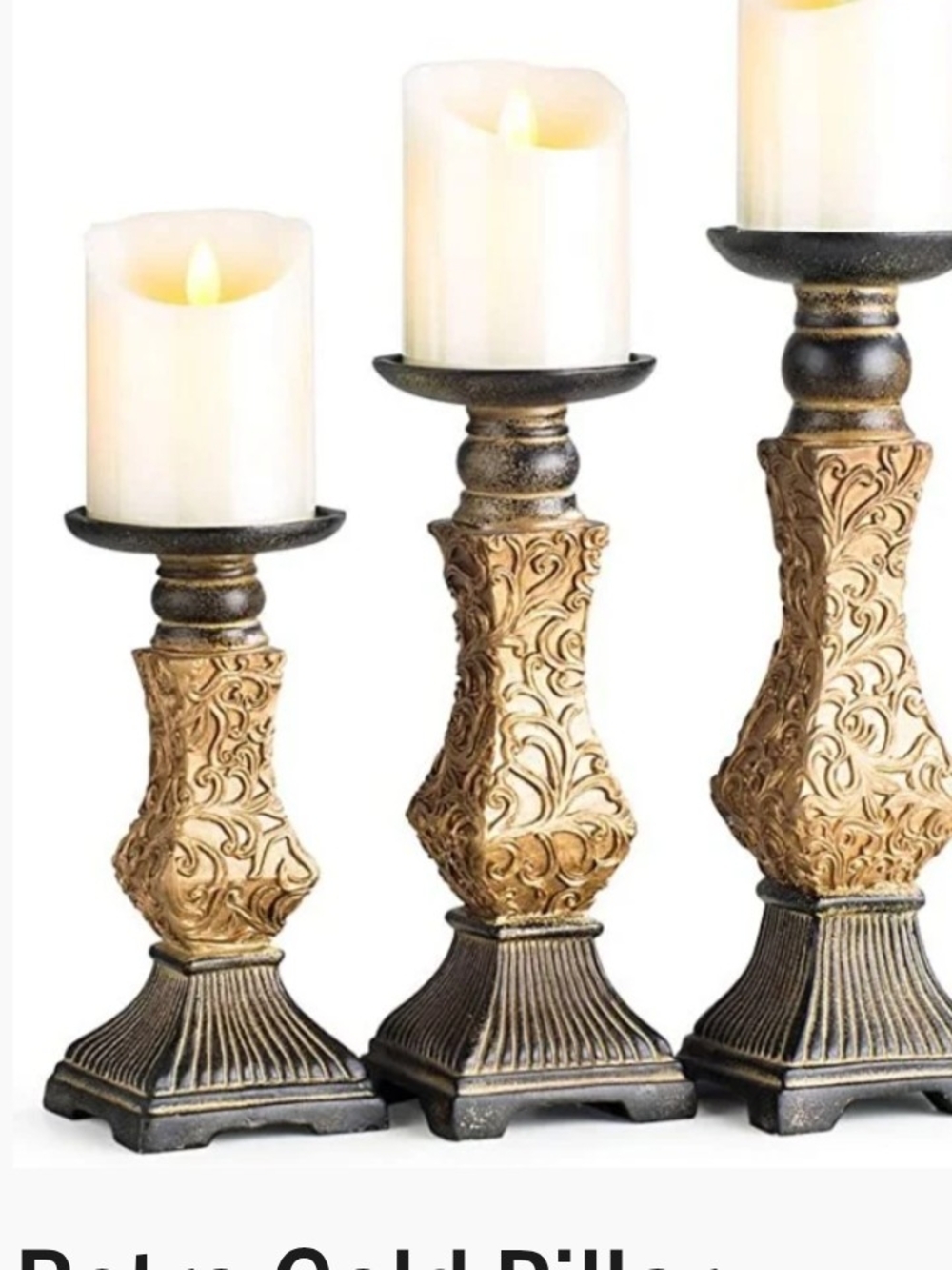 Ornate Gold Decorative Pillar Candle Holders - Set of 3